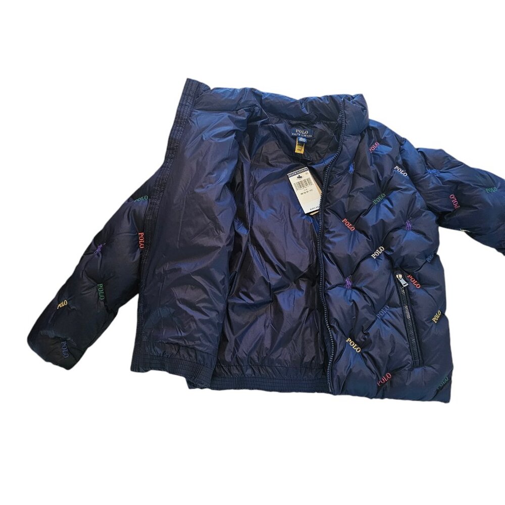 Polo by Ralph Lauren Navy Puffer Jacket with Multicolor Polo Logos - Picture 7 of 14